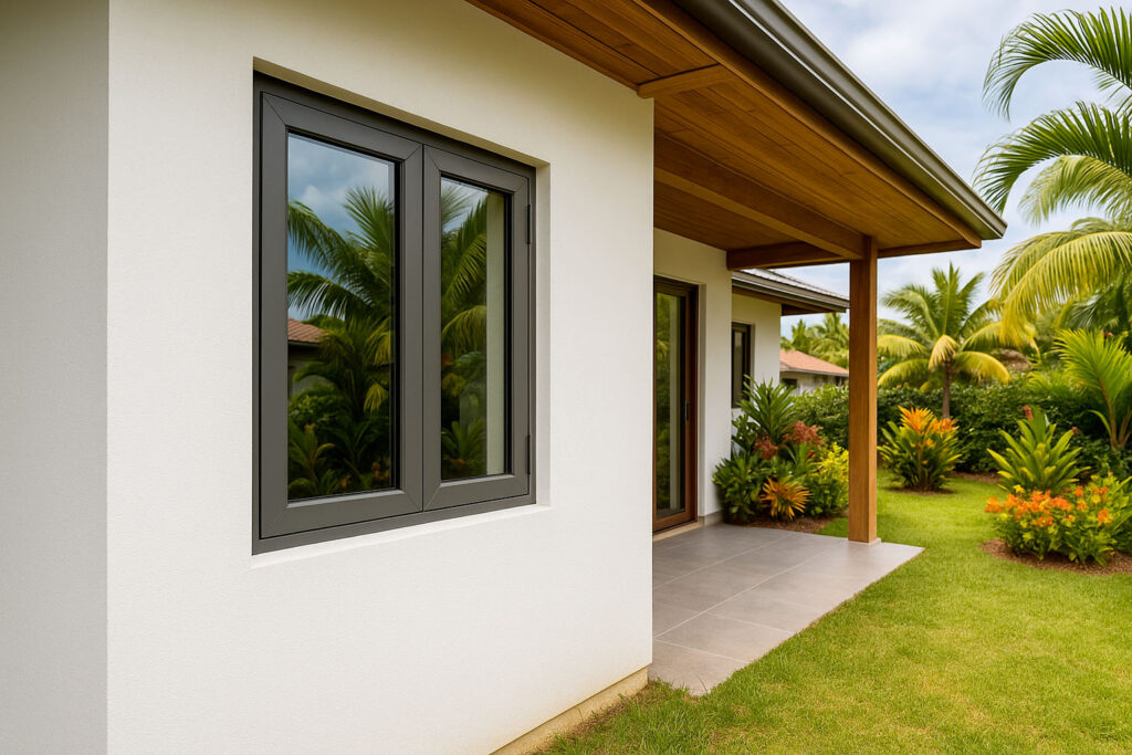 Fenêtre aluminium noire battante sur maison moderne à Cayenne