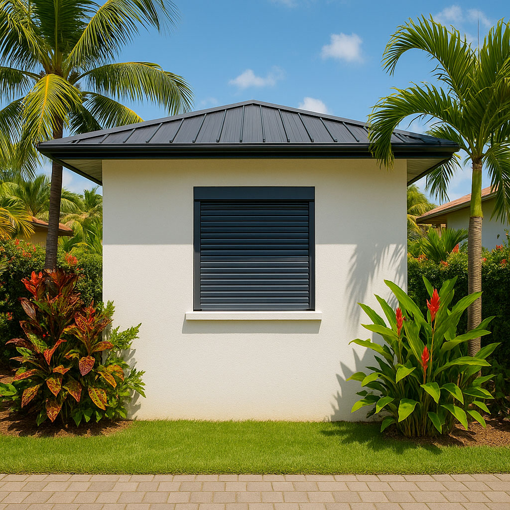 Volet aluminium noir posé sur une maison moderne à Cayenne