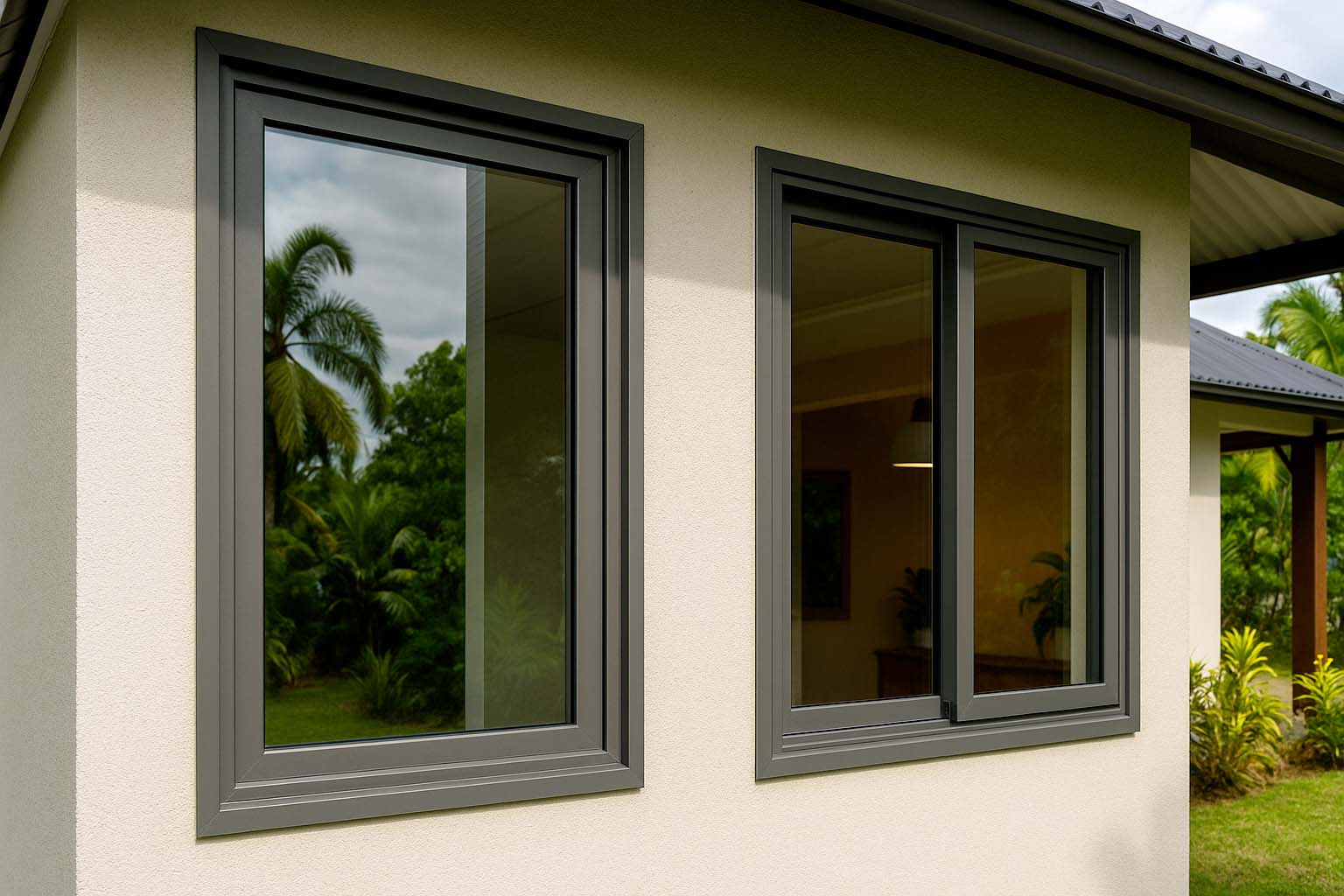 Fenêtre aluminium à rupture de pont thermique installée dans une maison à Cayenne