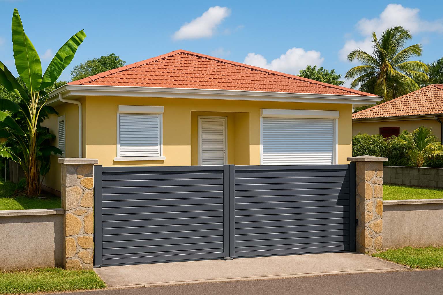 Maison protégée avec volets et portail aluminium à Cayenne