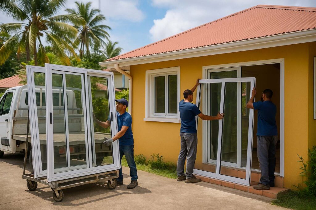 Pose de baie vitrée en aluminium par des artisans à Cayenne