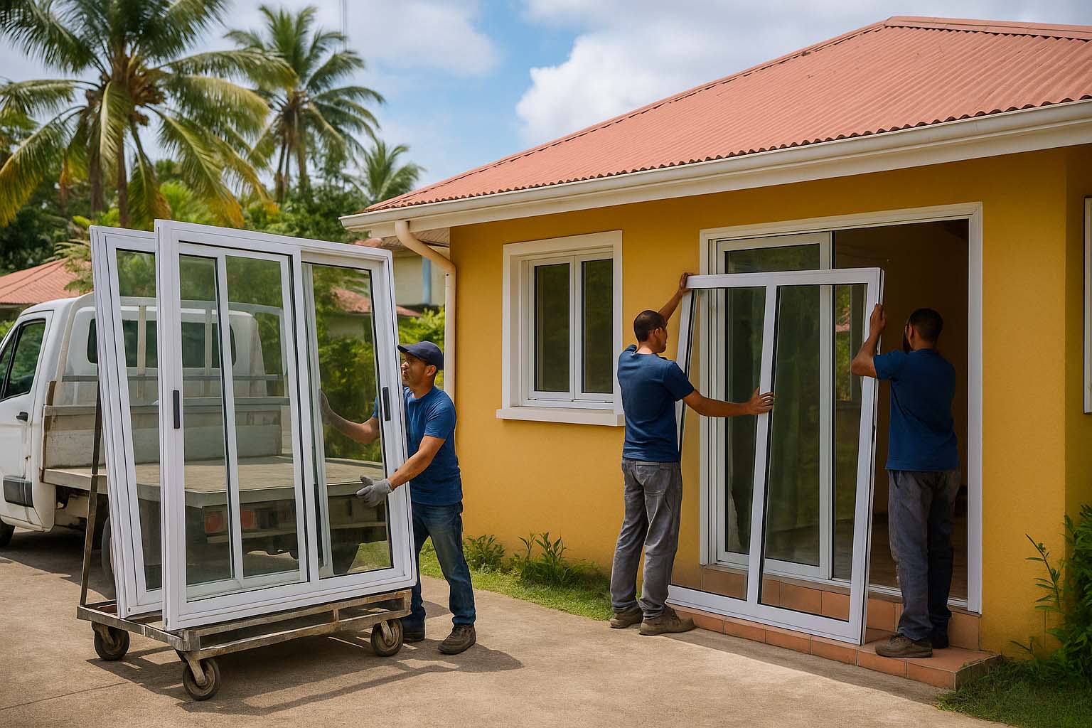 Pose de baie vitrée en aluminium par des artisans à Cayenne