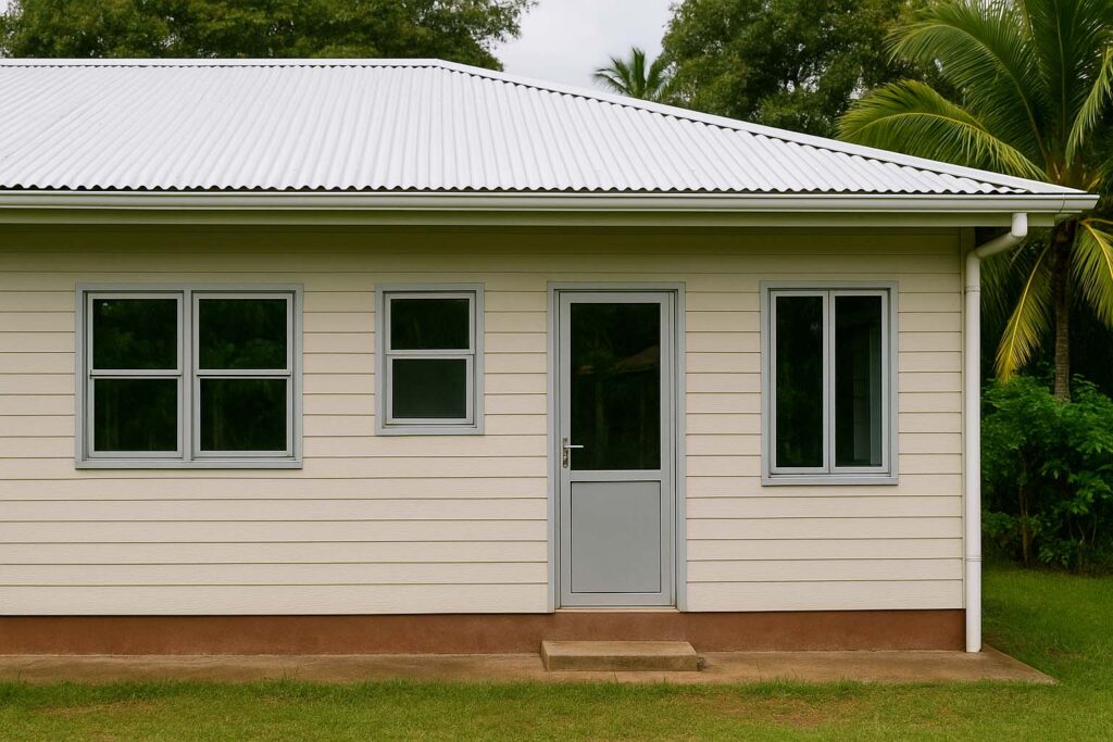 Fenêtres aluminium d’entrée de gamme installées sur une maison à Cayenne