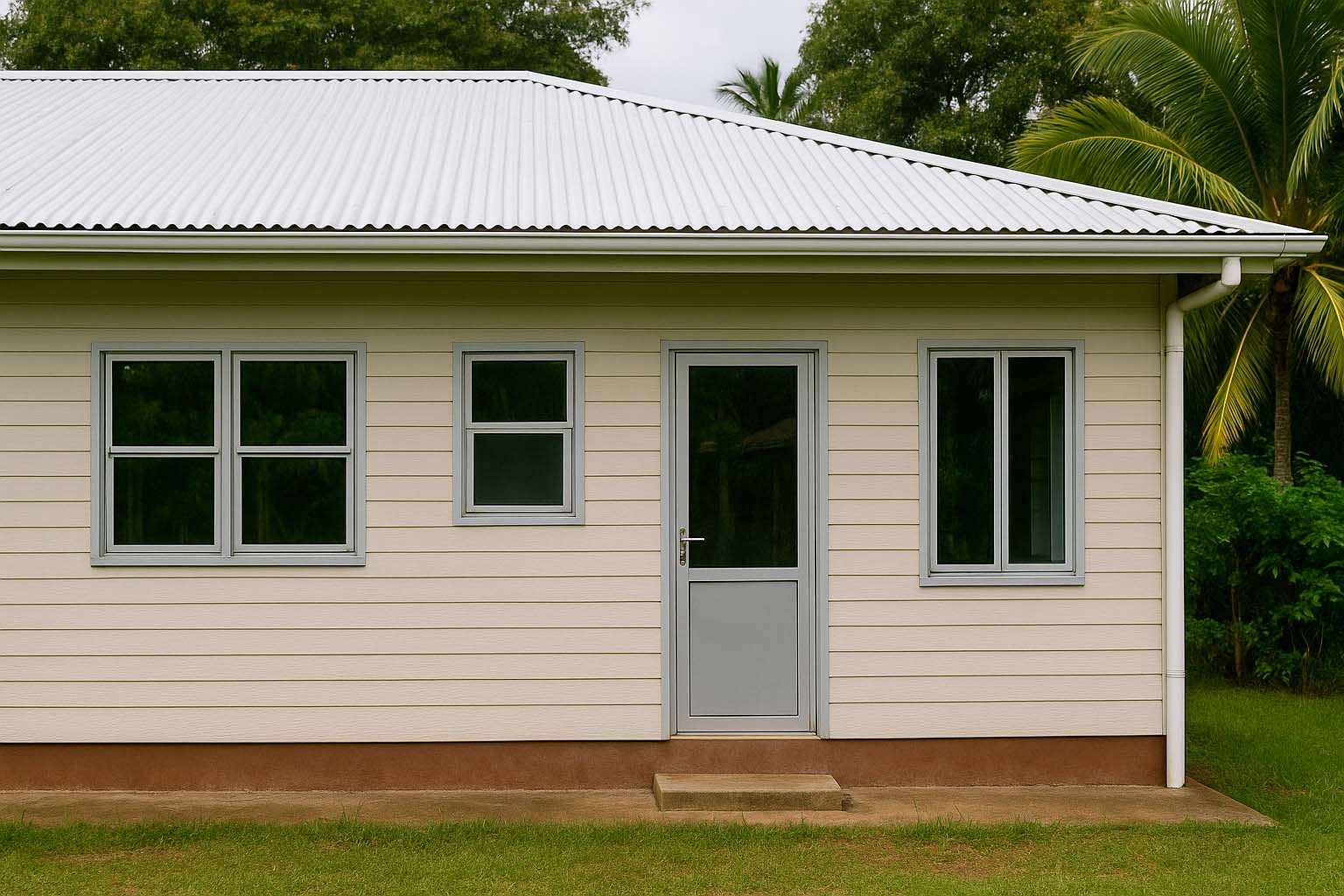 Fenêtres aluminium d’entrée de gamme installées sur une maison à Cayenne