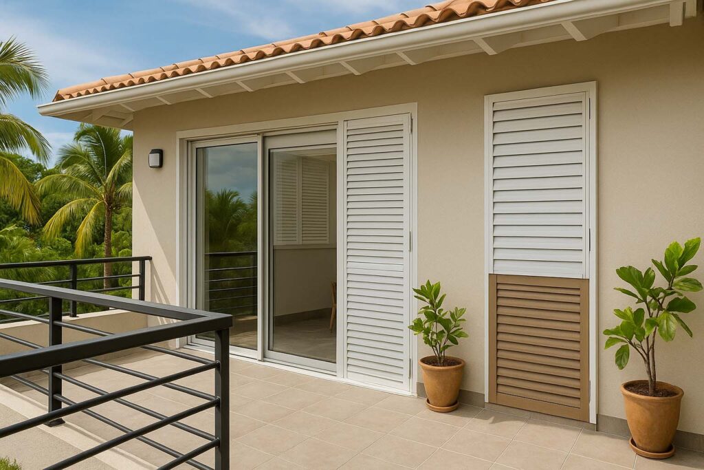 Terrasse aménagée à Cayenne avec garde-corps et menuiserie aluminium